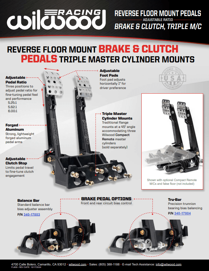Wilwood Racing Releases Reverse Floor Mount Trunnion Brake & Clutch Pedal Assembly